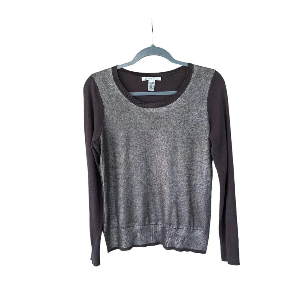 Kenneth Cole Sweater Size S Pullover Metallic 100% Cotton Lightweight Casual
